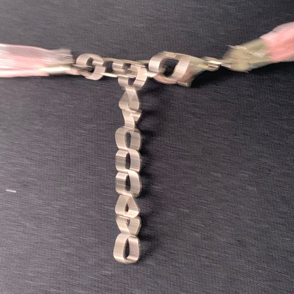 Necklace marquis shaped sparkle pendant on pink ribbon choker - Picture 3 of 7